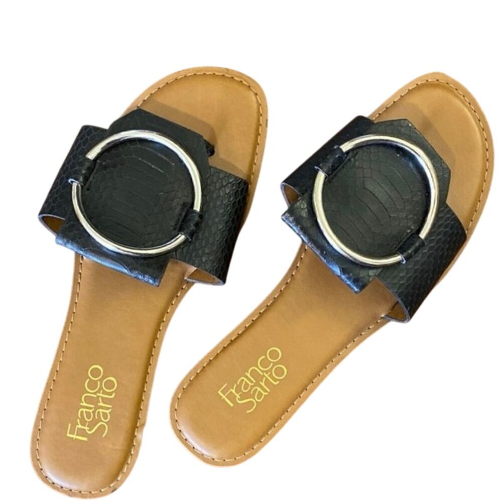 Franco Sarto Slides Slip Ons 8M GLAZE Leather Metal Ring Embellishment USED